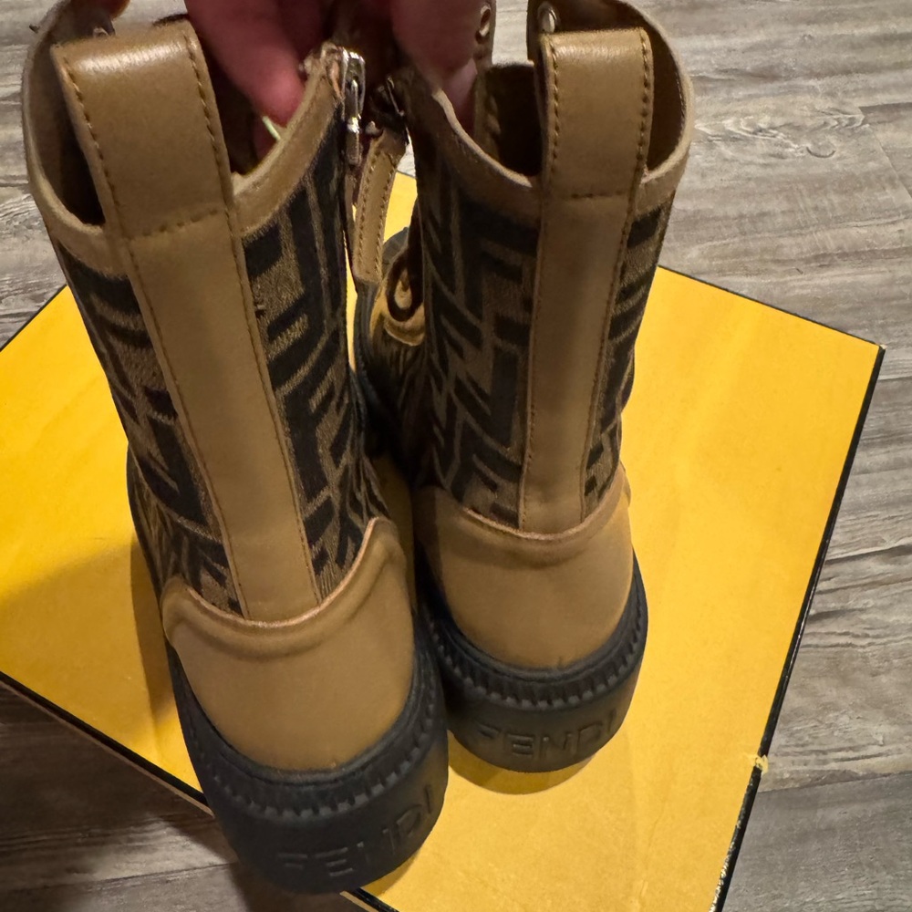 Fendi Brown & Black FF Logo Lace-Up Combat Boots - Picture 5 of 5